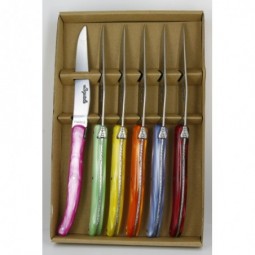 Coffret 6 couteaux de table LAGUIOLE , manche en plexi 6 couleurs LES COFFRETS