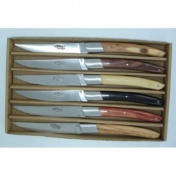 Coffret bois 6 couteaux Le THIERS® , 1 mitre inox , 6 bois differents LES COFFRETS