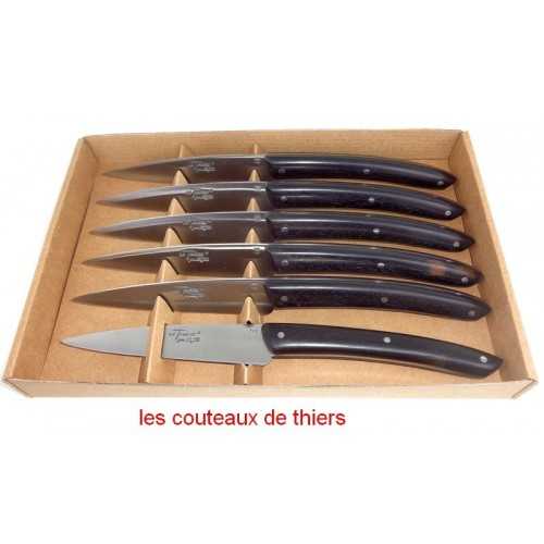 Coffret 6 couteaux de table Le THIERS®, "campagne",manche en bois d' ebene LES COFFRETS