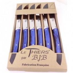 coffret 6 couteaux de table Le THIERS manche plexi bleu roi LES COFFRETS