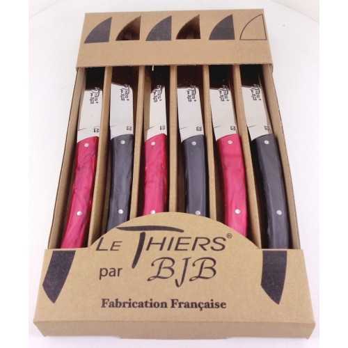 coffret 6 couteaux Le THIERS de table manche plexi noir et rouge LES COFFRETS