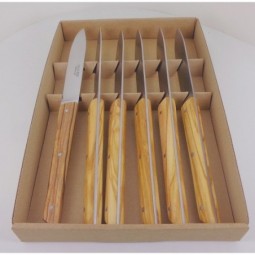 coffret 6 couteaux de table 1948 de BJB manche en bois d' OLIVIER 1948 DE BJB