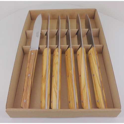 Coffret 6 couteaux de table Epure Bois Olivier Plein-manche • Comptoir du  Couteau