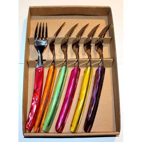 coffret 6 fourchettes de table Le THIERS manche plexi couleurs "étè " LES COFFRETS