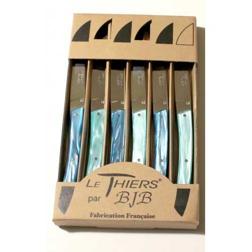 Coffret 6 couteaux de table Le THIERS® ,resine couleur AZURE LES COFFRETS