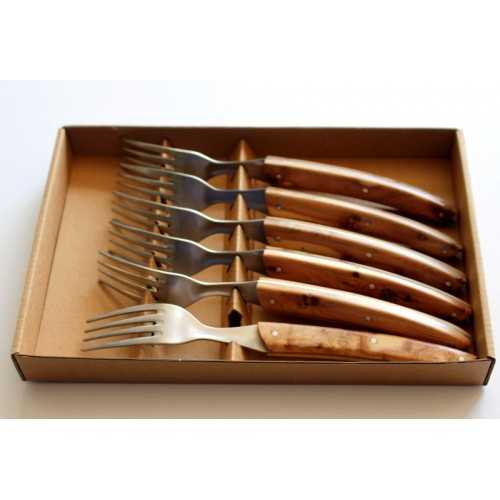 Coffret 6 Fourchettes de table Le THIERS® "Campagne", manche en bois de Genvrier LES COFFRETS