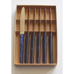 Coffret 6 couteaux de table  Le BISTROT de BJB manche en plexi bleu roi LES COFFRETS