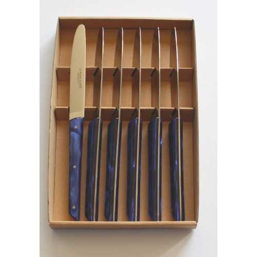 Coffret 6 couteaux de table  Le BISTROT de BJB manche en plexi bleu roi LES COFFRETS
