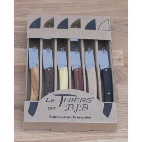 Coffret 6 couteaux Le THIERS® de Table, manche 6 bois differents LES COFFRETS