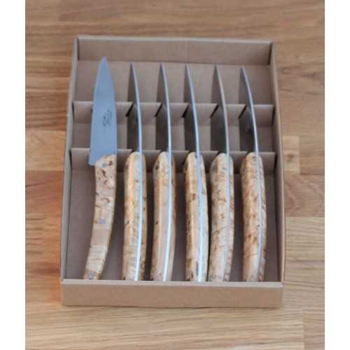 Coffret 6 couteaux de table Le THIERS®, " Campagne" manche en bouleau de Norvege LES COFFRETS