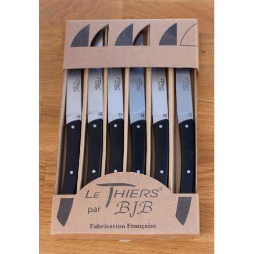 Coffret 6 couteaux de table Le THIERS® " BRASSERIE " , resine NOIR MATE LES COFFRETS